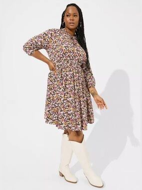 NWT Torrid Mini Stretch Challis Front Keyhole Dress Size 2X Floral 3/4 Sleeve